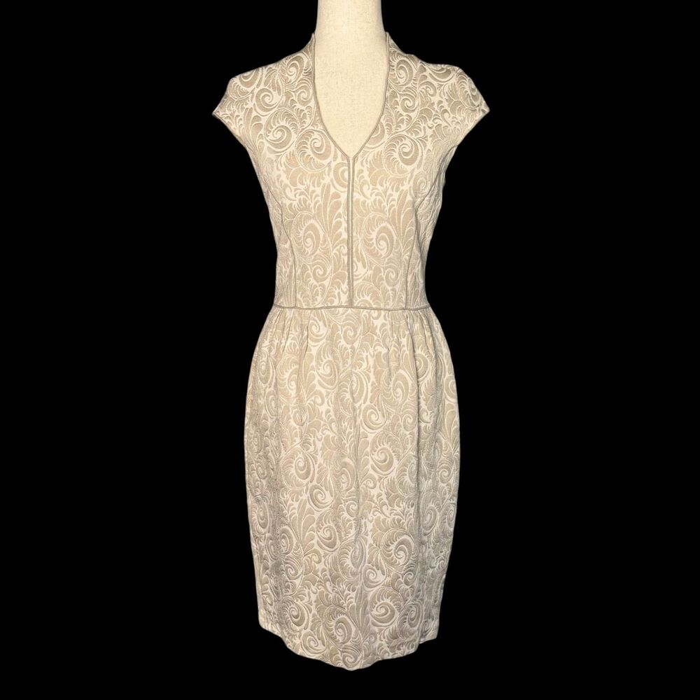 St John Jacquard Knit Sheath Dress Size 2 Formal Cocktail Business Chic Elegant